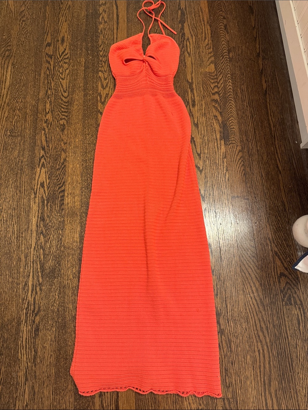 Torn by Ronny Kobo Coral Halter Backless Maxi Dress